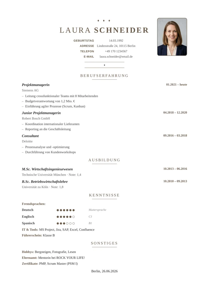 Lebenslauf-Vorlage Elegant, Stilvoll & zurückhaltend
